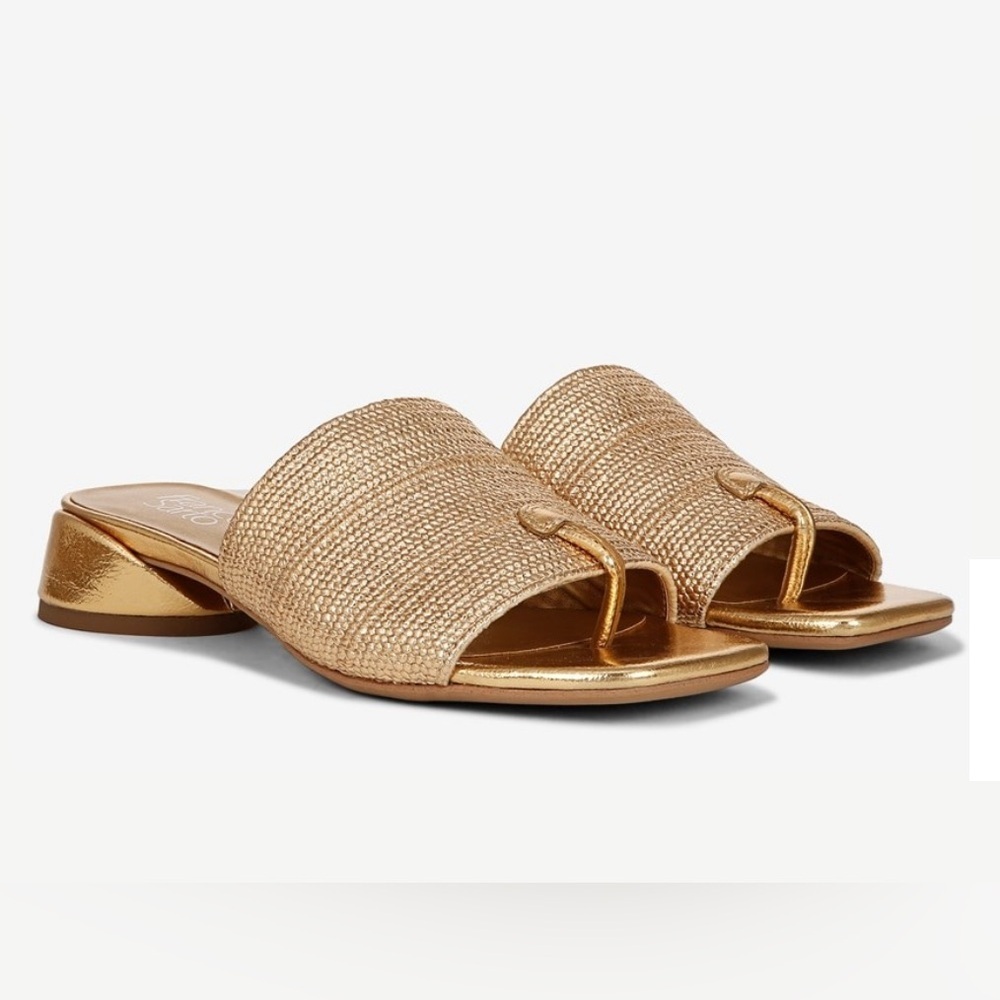 NEW Franco Sarto Women's Loran Block Heel Slide Sandal - Size 9 Gold - Picture 1 of 9